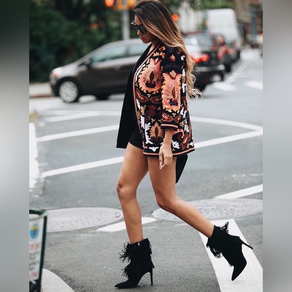 ZARA Fringed Suede Leather Ankle Boots High Heel Black Booties • Influencer Fav! - Picture 1 of 12